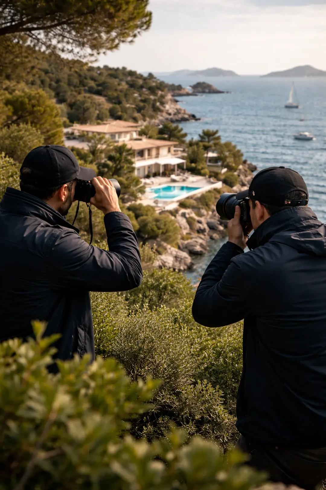 equipe_detectives_marseille Deux détectives privés ALLARYS en mission de surveillance discrète à proximité de Marseille, illustration du travail d’équipe sur le terrain